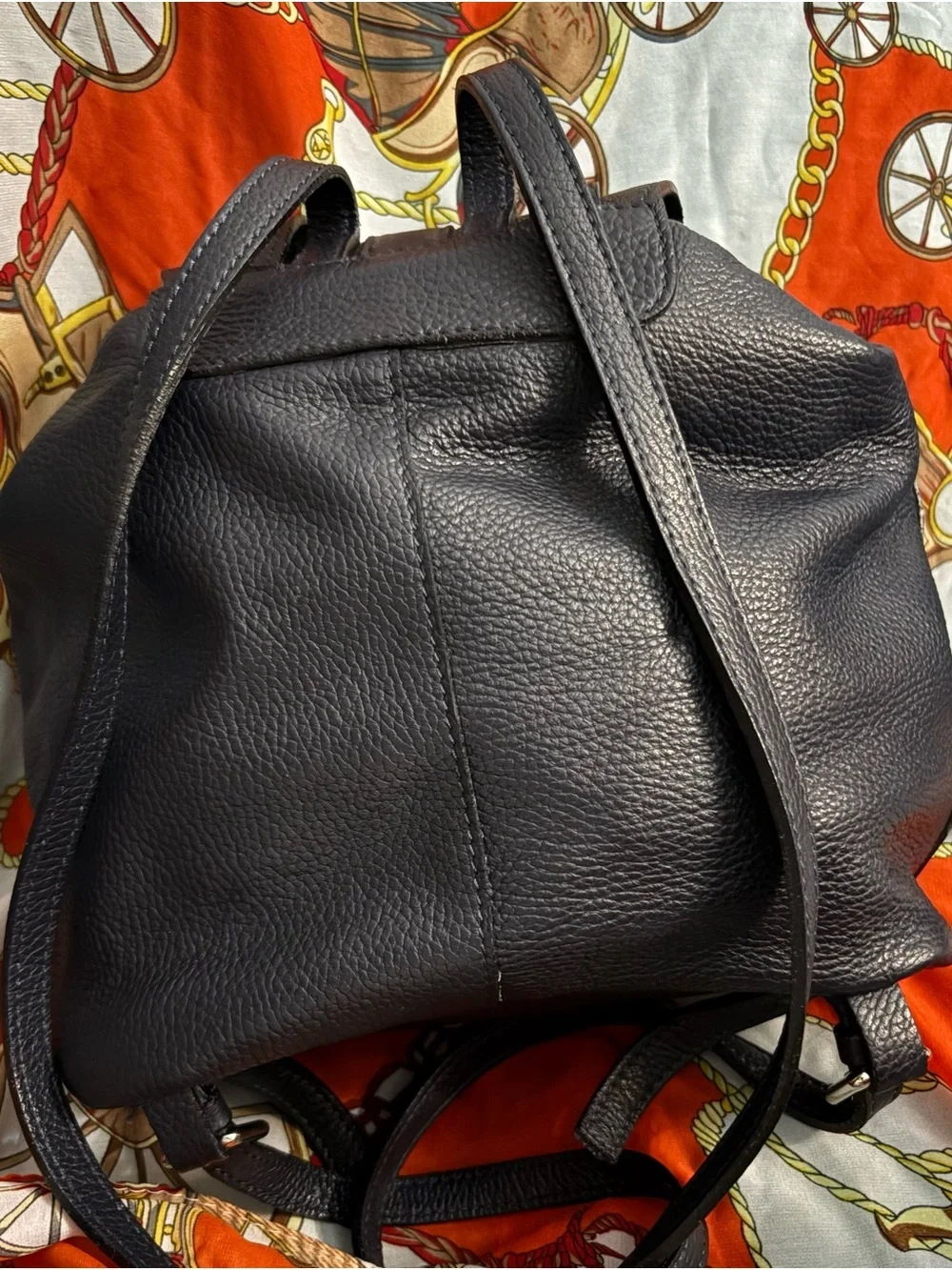 A.BELLUCCI Navy Blue Leather Drawstring Backpack - Classic Women's Bag